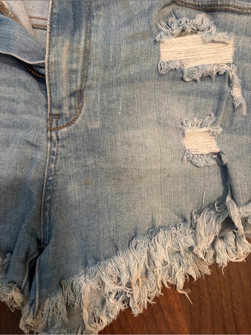 Just Black Light Blue Distressed Frayed Hem Denim Shorts - Picture 3 of 4